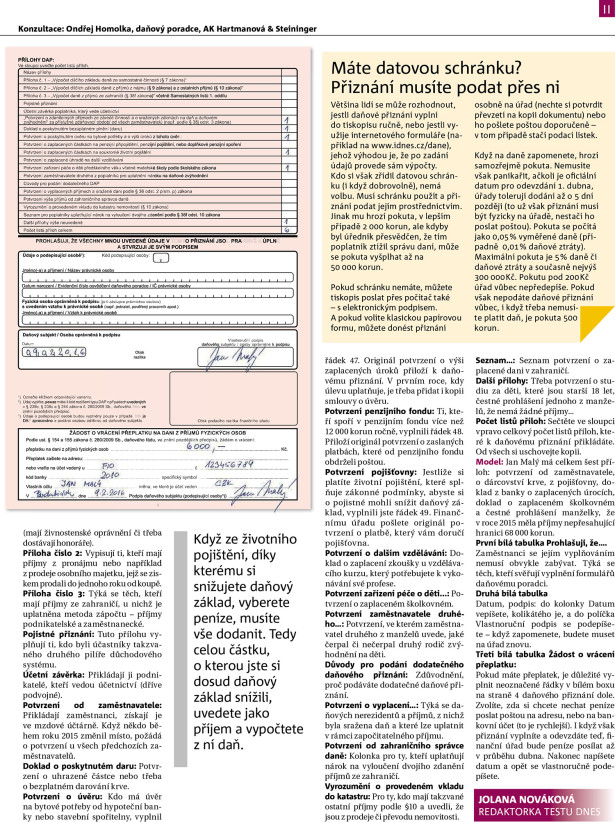 MF Dnes 9. 2. 2015 – článek Daňové přiznání krok za krokem