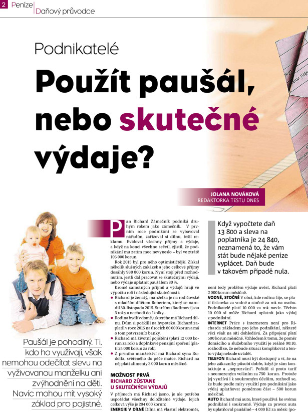 MF Dnes 19. 1. 2016 – článek Paušál nebo skutečné výdaje