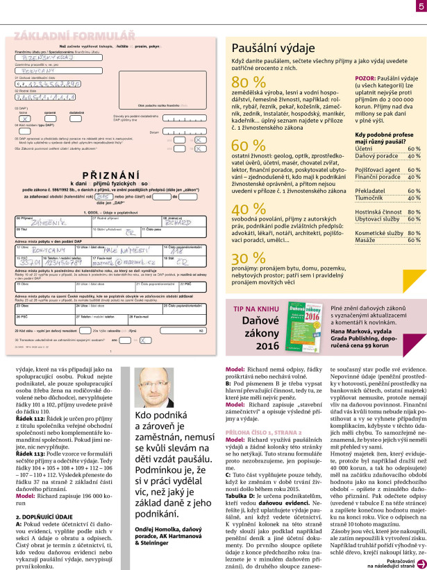MF Dnes 19. 1. 2016 – článek Paušál nebo skutečné výdaje